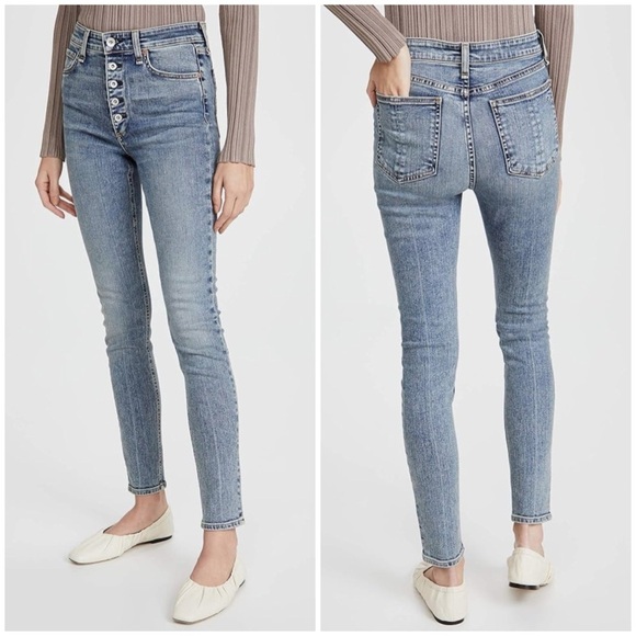 NWT Rag & Bone Nina High Rise Skinny Jeans Farrow Wash Button Fly Sz 33 - Picture 1 of 10